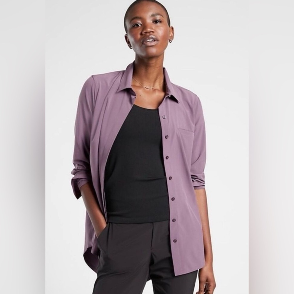 Blouse Athleta Urbanite 2.0 Buttonup Shirt XS Dark Sky Violet
